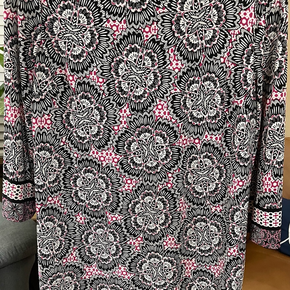 Chico's Black and Pink Floral Long Sleeve Dress